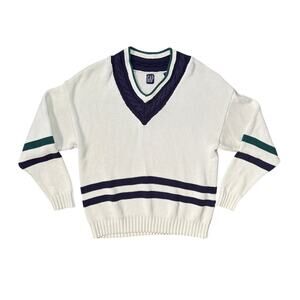 Vintage y2k GAP Men's Cotton V-Neck Preppy Sweater in Cream Size XL XLarge